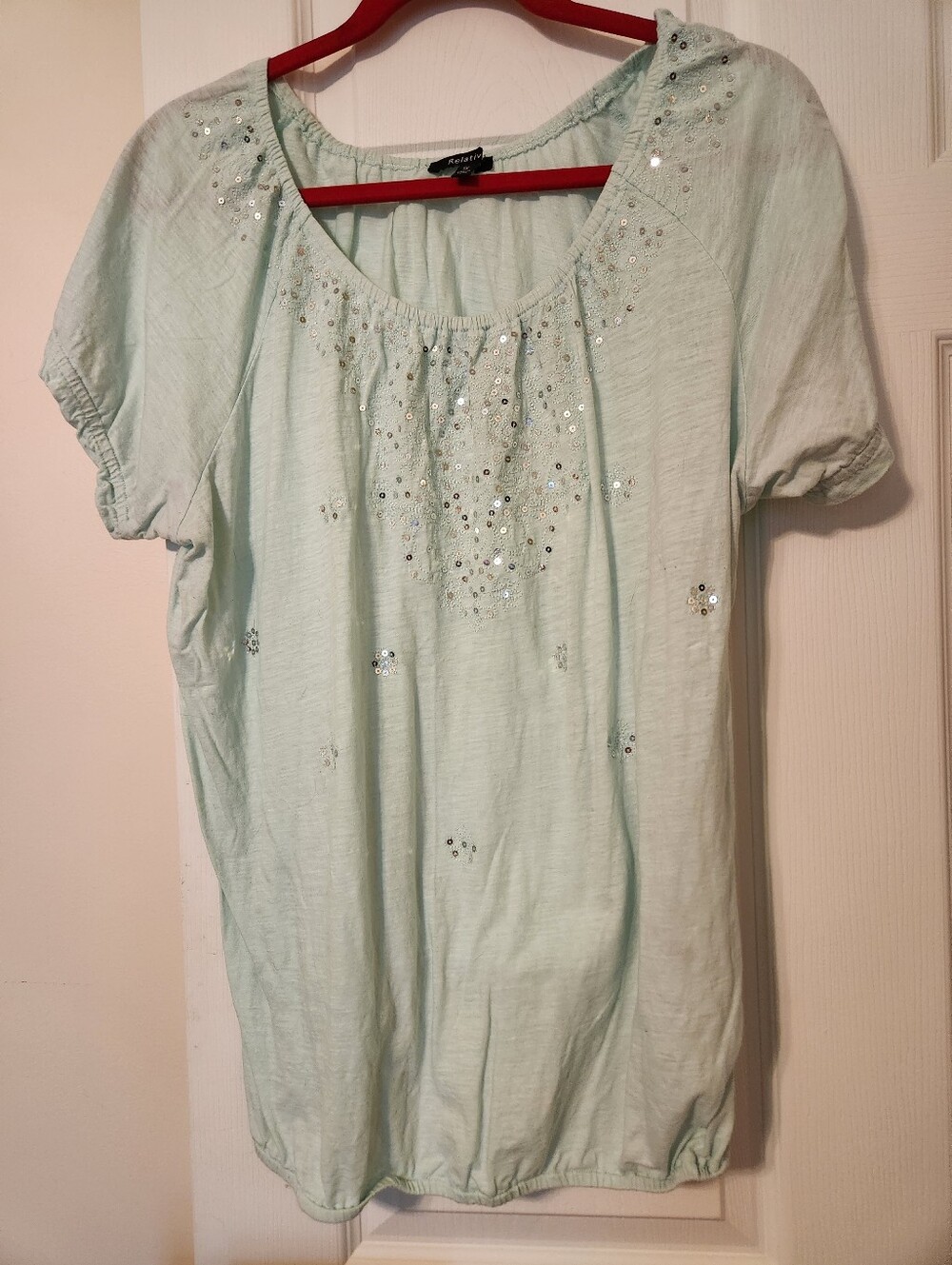 Relativity Mint Scoop Neck Sequin blose, sz 1x